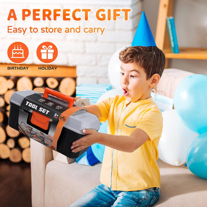 Kids Tool Set 49 PCS, Portable Tool Bag with Battery Powered Toy Drill & Adjustable Belt, Pretend Play Toddler Tool Set, Construction Toys for Boys & Girls Age 3-8, STEM Gifts