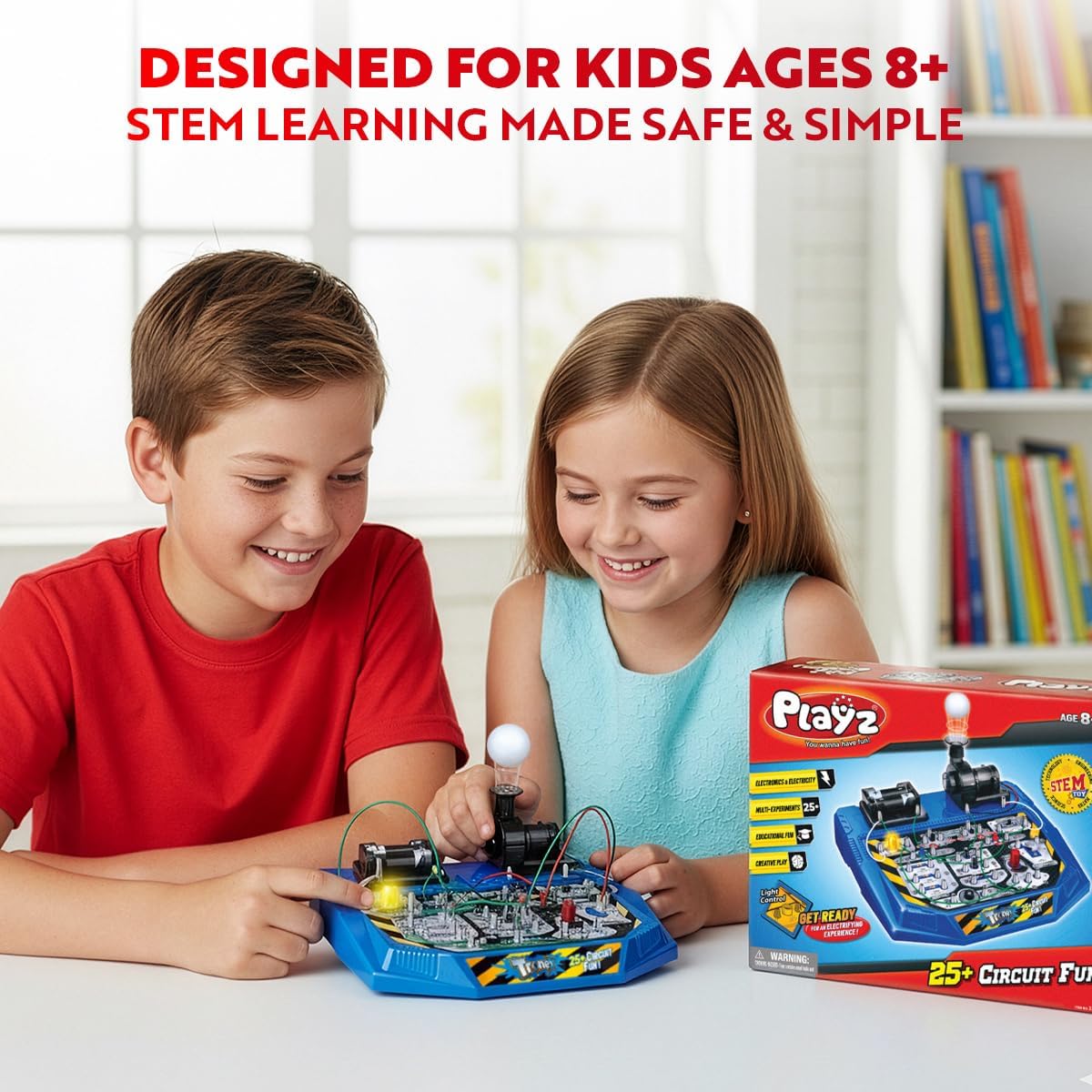 Playz Advanced Electrical Circuit Board Engineering Kit for Kids with 328+ STEM Projects on Electricity, Voltage, Currents, Resistance, & Magnetic Science | Gift for Children Age 8-13+