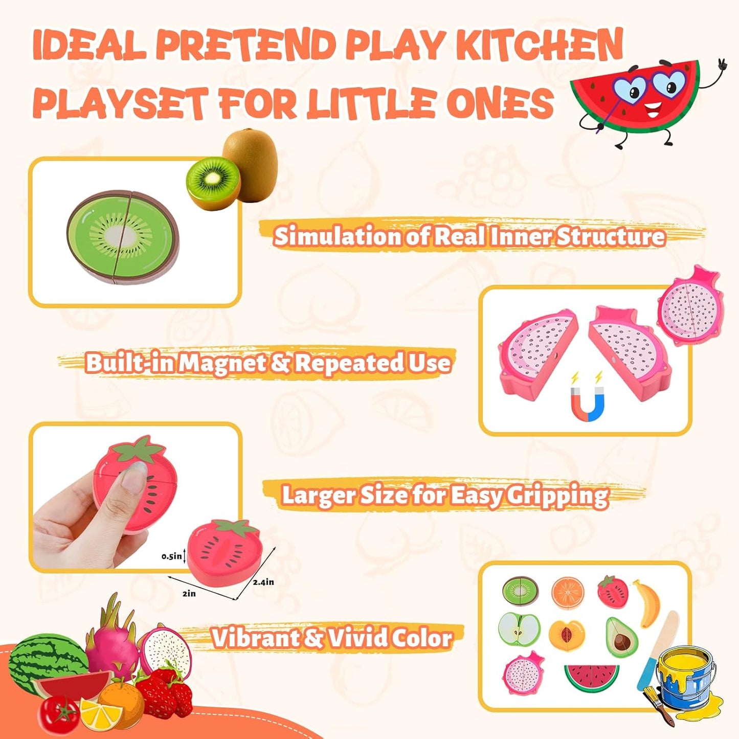 Wooden Cutting Fruit Puzzles for Kids 3 4 5 Years,Wooden Peg Puzzles for Play Food-Cutting Fruits for Toddlers 2-4 Years,Pretend Play Kitchen Accessory,Montessori Educational Toys Gift for Boys Girls
