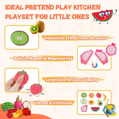 Wooden Cutting Fruit Puzzles for Kids 3 4 5 Years,Wooden Peg Puzzles for Play Food-Cutting Fruits for Toddlers 2-4 Years,Pretend Play Kitchen Accessory,Montessori Educational Toys Gift for Boys Girls