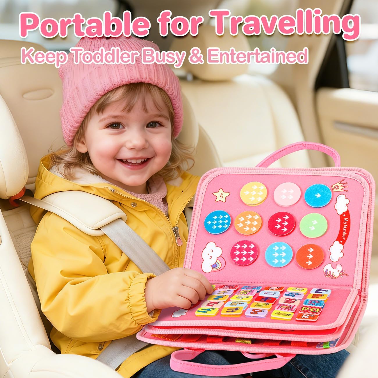 SYHLN Toddler Montessori Busy Board Toys for Little Girl Gifts: Educational Preschool Learning Travel Toys, Busy Book Learning Sensory Toys for Toddler Girls, Girls Unicorn Christmas Birthday Gifts