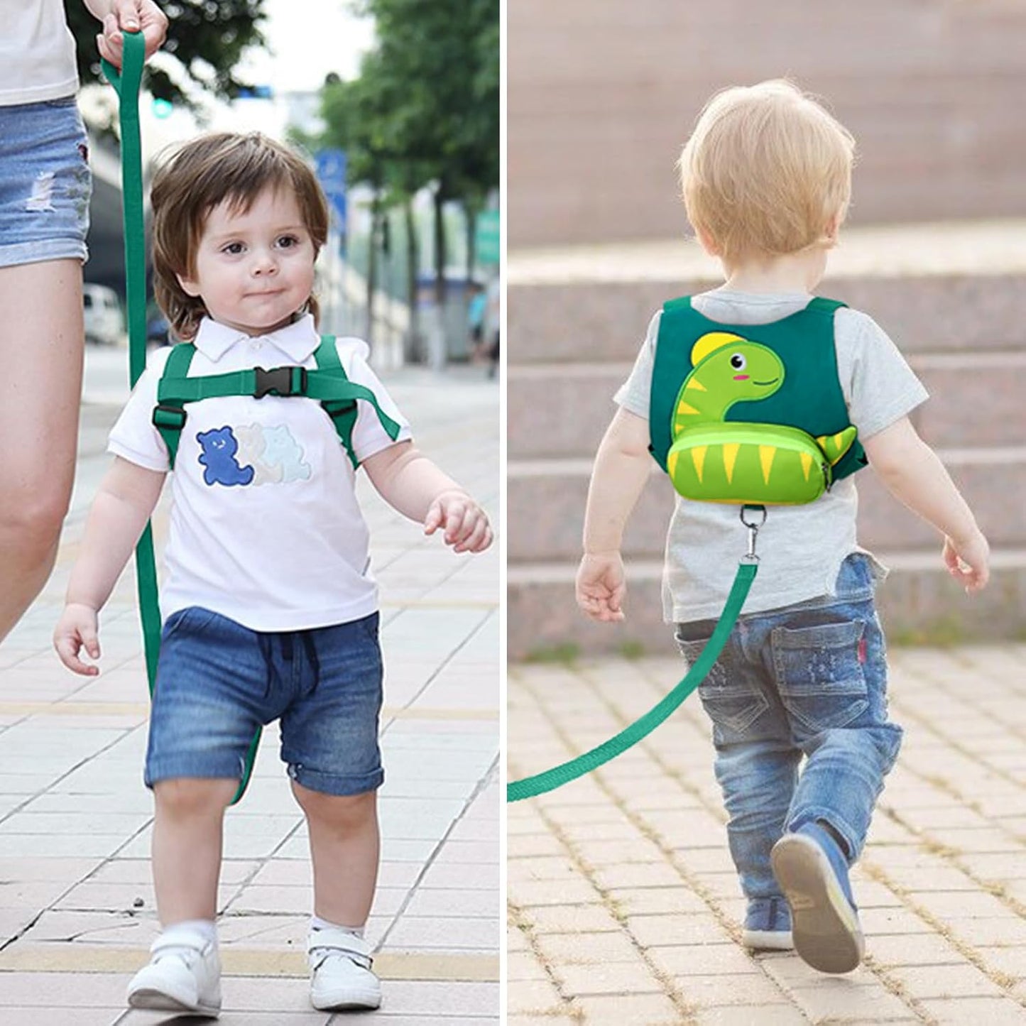 3 in 1 Toddler Harness Leash + Baby Anti Lost Wrist Link, Accmor Cute Dinosaur Child Safety Harness Tether, Kids Walking Wristband Assistant Strap Belt for Parent Boys Outdoor Activity (Black)