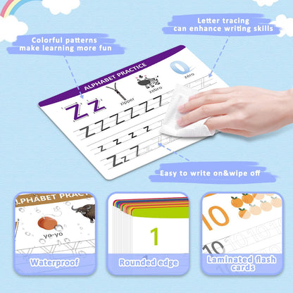 Alphabet & Number Practice Dry Erase Boards A-Z Letters & Numbers 1-10 | Perfect for Preschool, Homeschool & Kindergarten Double-Sided 18 Sheets, 36 Pages 11x8.5 Educational Tool