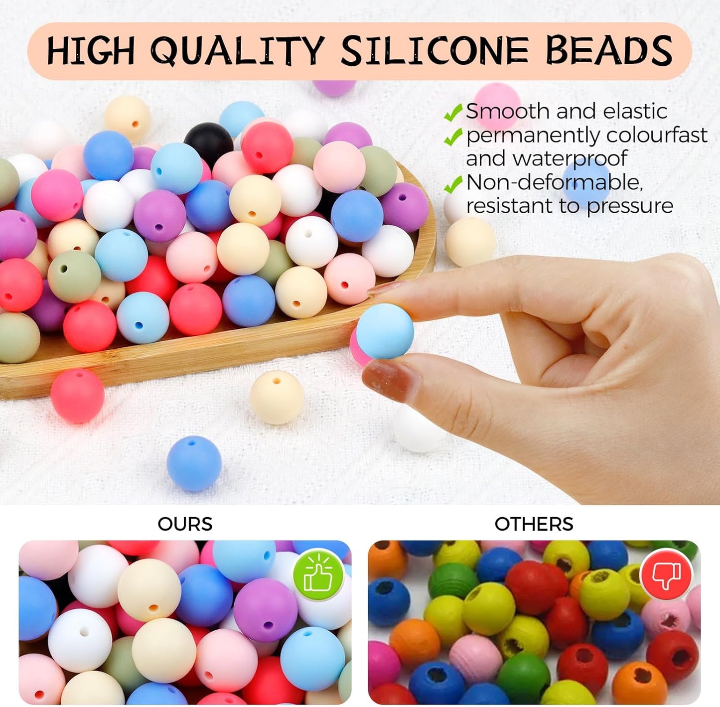 120PCS FIVEIZERO Silicone Beads for Keychain Making, 15mm Glacier Gray Round Silicone Rubber Focal Beads Bulk for DIY Crafts, Bracelets, Necklaces, and Pens