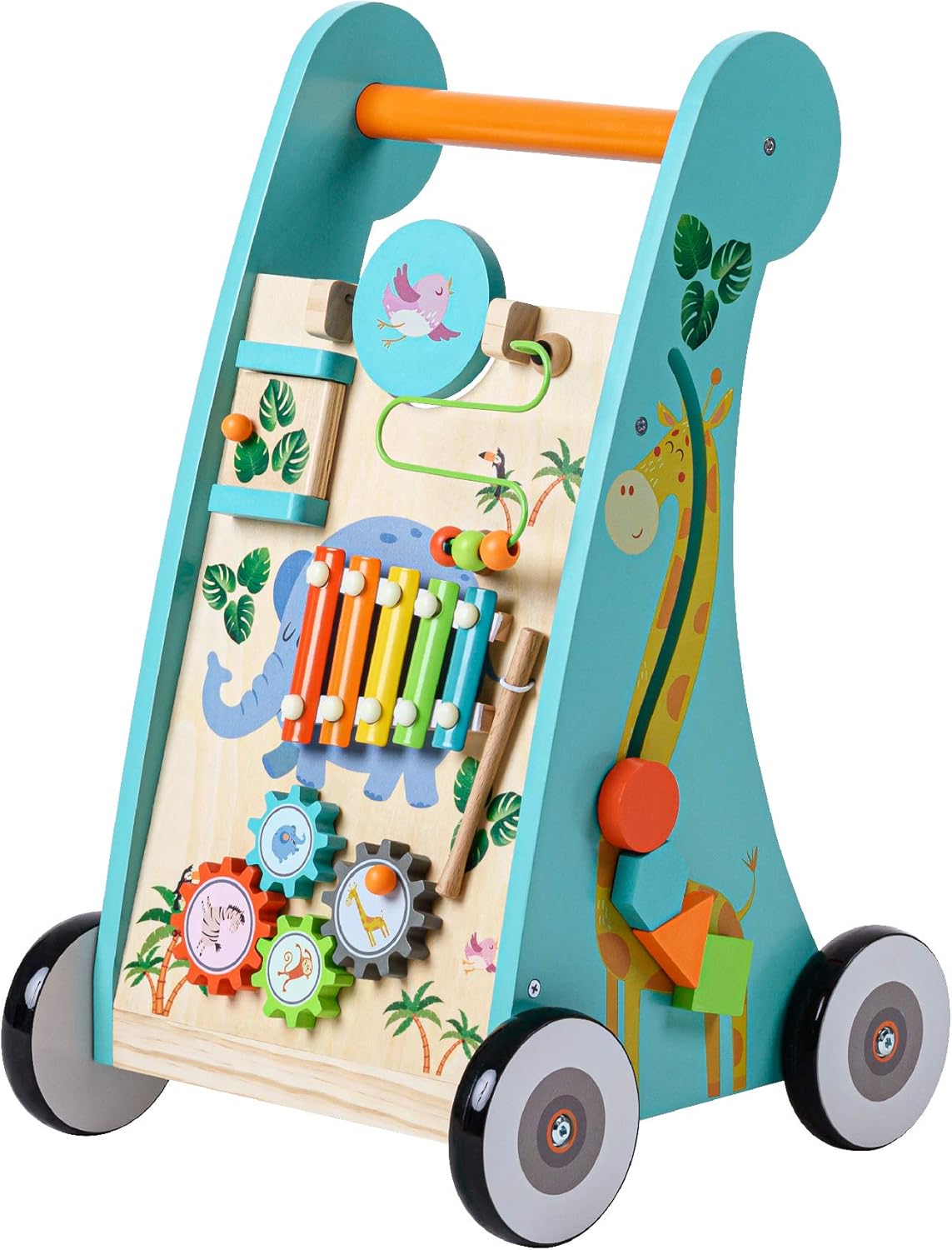 Teamson Kids Preschool Play Lab 7-in-1 Large Wooden Activity Cube Station Center Bead Maze and Counting for Kids Baby Toys, Natural