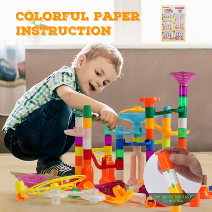 MaxTronic Marble Run Toy, 110pcs Marble Maze Kit STEM Educational Learning Toy for Kids, Mable Race Construction Railway Building Blocks with 60 Marbles Birthday Gift for Boys Girls 3-12 Years Old