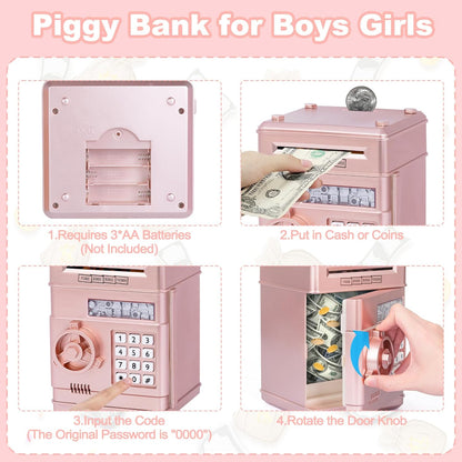 Refasy Piggy Bank Cash Coin Can ATM Bank Electronic Coin Money Bank for Kids Age 3-12, Money Savings Box Mini ATM Coin Bank Toys Gifts for 3 4 5 6 7 8 9 10 11 12 Year Old Boys Girls