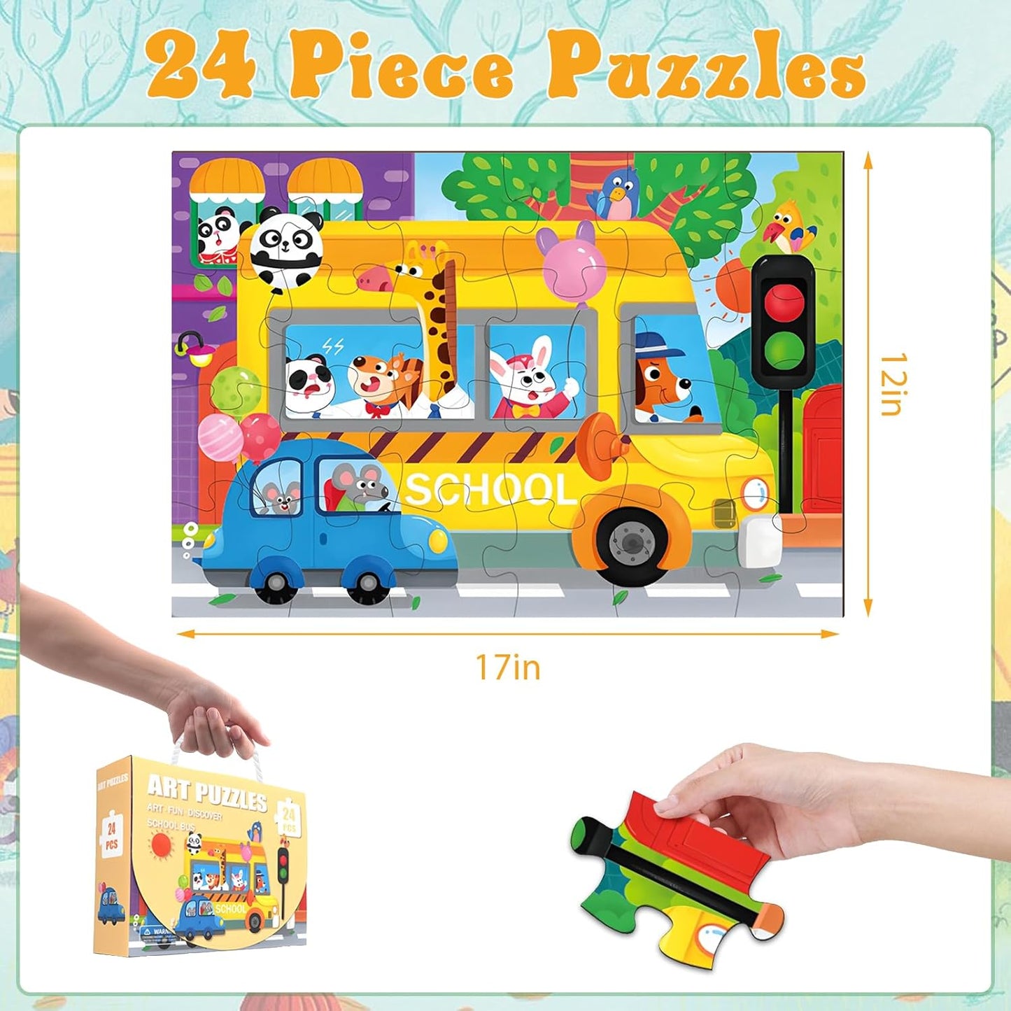 Jumbo Floor Puzzle for Kids, Large Jigsaw Puzzles 24 Piece for Kids Ages 3-5,Preschool Learning & Education Toys, Gifts for 4-8 Year Old Boys and Girls (Jungle Animals)