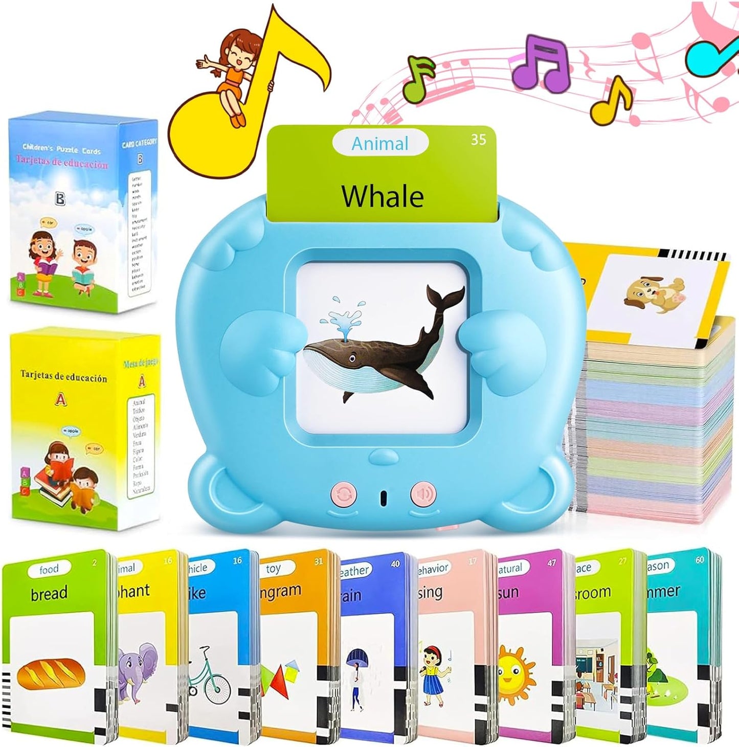 Spanish & English Talking Flash Cards for Toddler, Bilingual Flash Cards Learning Montessori Toys with 224 Sight Words, Speech Therapy Toys for Children Sensory Preschool Education