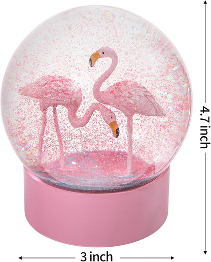 ANGELLOONG Pink Flamingo Snow Globe for Kids Girls, Originality 3D Flamingo Glitter Glass Snow Globes for Adults Women Christmas Valentines Home Decor, 100MM