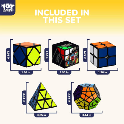 STEAM Life Speed Cube Set 5 Pack Magic Cube | Includes Speed Cubes 3x3, 2x2 Speed Cube, Pyramid Cube, Megaminx Cube Puzzle Cube Bundle for Kids & Adults