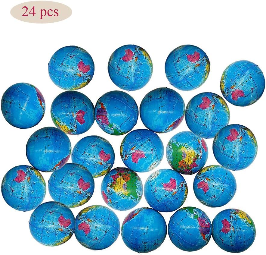 2.48'' Mini Squeezable Globe Stress Balls,Tension Reliver Balls,Party Favor,Soft PU Globe Ball,Earth Pattern,Party Toys