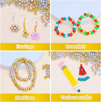 1200pcs Pony Beads Bulk – Gold 6x9mm Plastic Craft Beads for Bracelets, Jewelry, Hair Braiding & DIY Projects