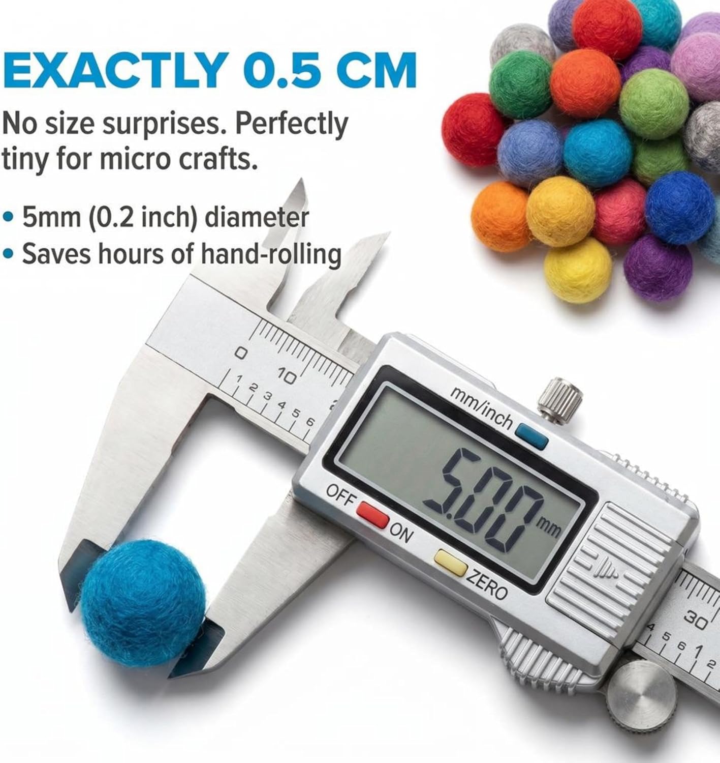 Glaciart One Wool Felt Balls Super Small (240 Pieces) 0.5 Centimeter - 0.2 Inch, Tiny Handmade Felted 40 Color (Red, Blue, Yellow, Black, Pastel and More) Bulk Small Puff for Felting and Jewelery