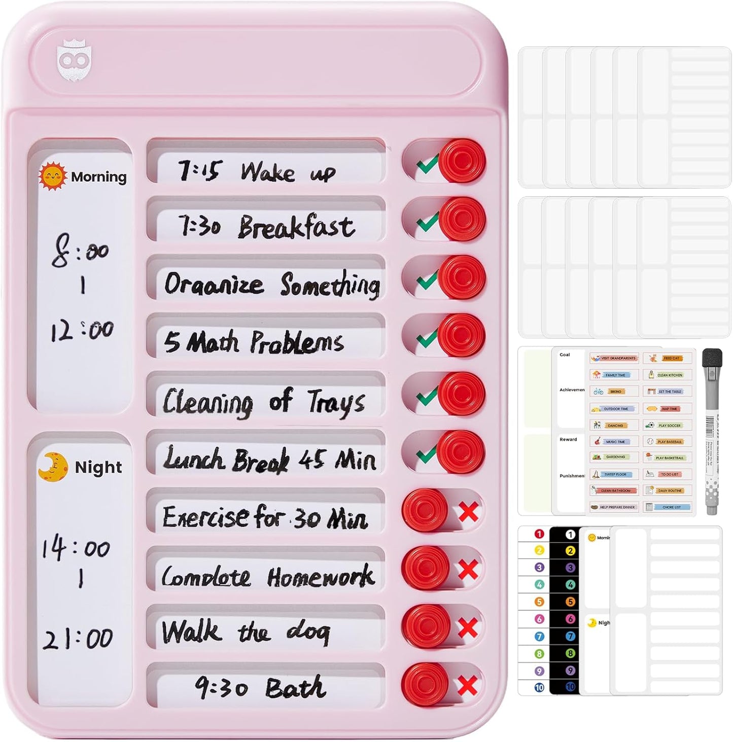 Magnetic Chore Chart for Kids, ADHD Tools for Kids to Do List Checklist Task Board Routine Chart Visual Schedule for Fridge with 10 Sliders and Magnetic Marker - White