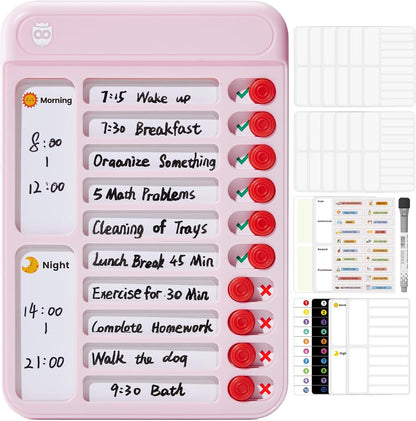 Magnetic Chore Chart for Kids, ADHD Tools for Kids to Do List Checklist Task Board Routine Chart Visual Schedule for Fridge with 10 Sliders and Magnetic Marker - White