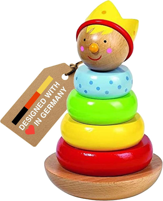 Goki Rainbow Stacking Toys for Toddlers 1–3 Little Prince | Classic 6-Piece Ring Stacker | Colorful Wooden Rainbow Stacking Rings for Fine Motor Skill Development & Early Learning Wood Toys