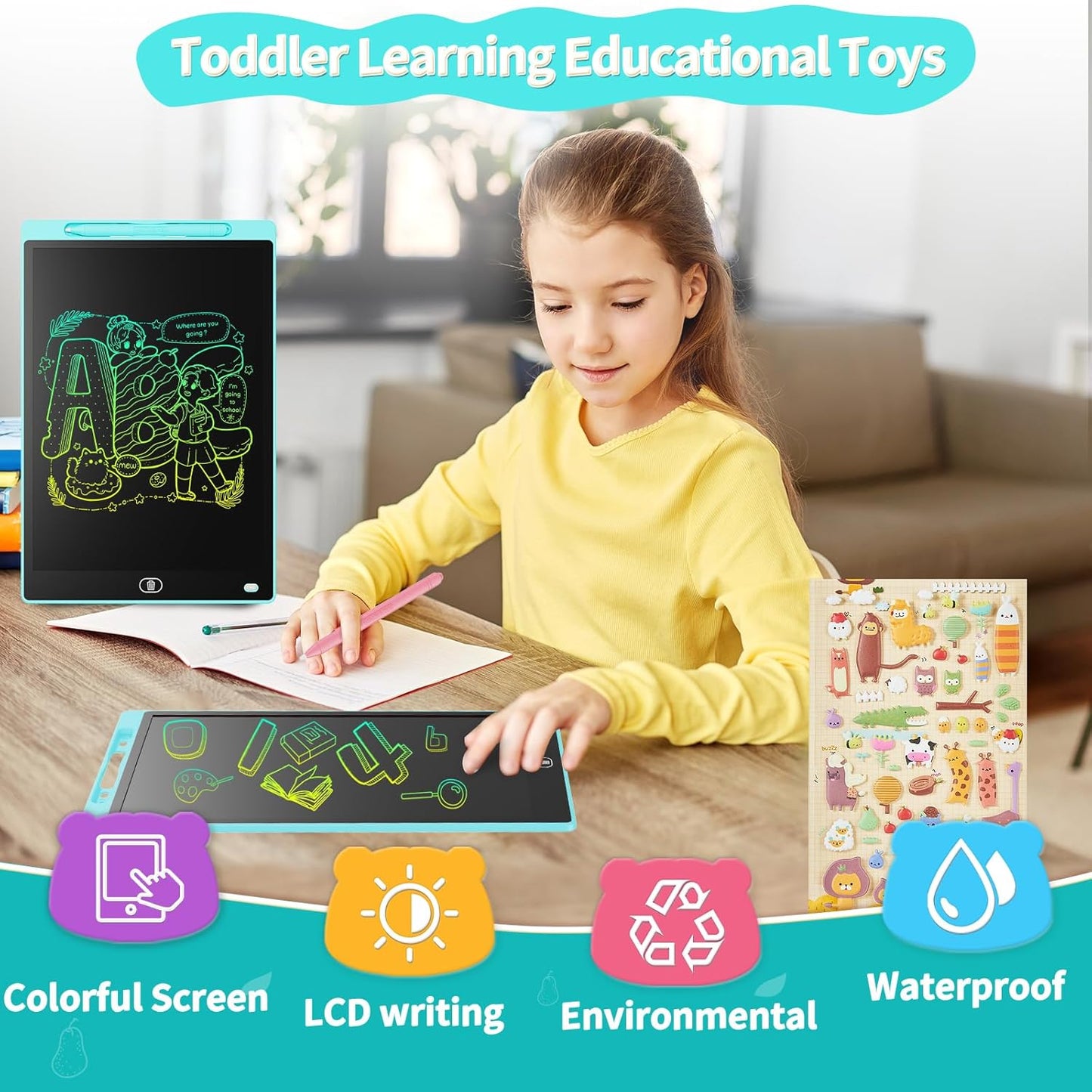 [2 Pack] Genialba LCD Writing Tablet 12-Inch Colorful Doodle Board, Toddler Learning Educational Toys Gifts for 3-8 Years Old Girls and Boys, Electronic Drawing Pad for Kids (Pink&Blue)