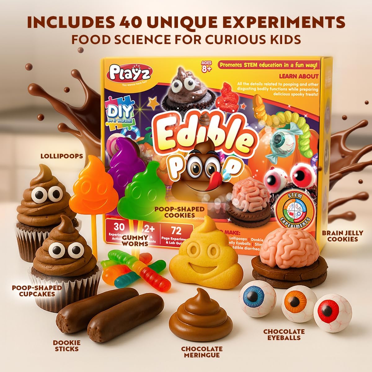 Playz Edible Candy Making Science Kit for Kids Ages 8-12 Years Old - Food Science Chemistry Kid Science Kit with 40 Experiments to Make Your Own Chocolates, Educational Science Kits for Boy & Girls