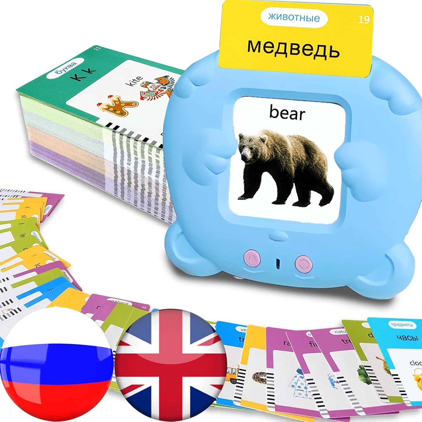 English Flash Cards Bilingual - Japanese Talking Flash Cards for Kids, Pocket Speech for Toddlers 3-12, 510 Sight Words of 31 Varieties, Sensory Toys Children with Autism (Japanese, Blue)