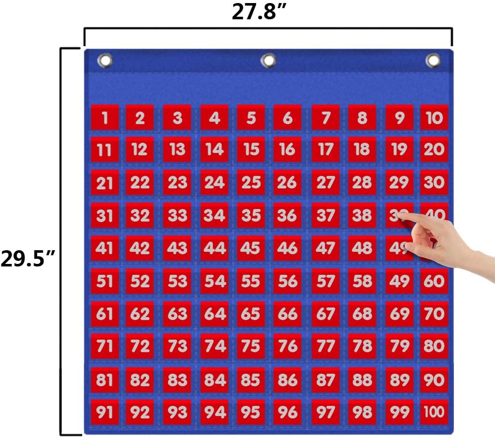 Eamay Hundreds Pocket Chart with 130 Number Cards, Number 1-100 Board Pocket Chart for Teacher Lessons in a Classroom or for Use at Home (100 Pockets)