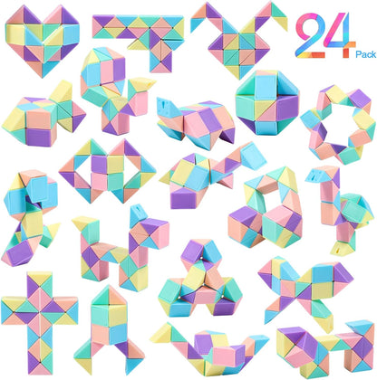 24 Pack Magic Snake Cube Fidget Toys for Kids - 24 Blocks Rainbow Twist Puzzle, Party Favors, Classroom Prizes, Birthday Goodie Bag Fillers, Stress Relief Sensory Toys