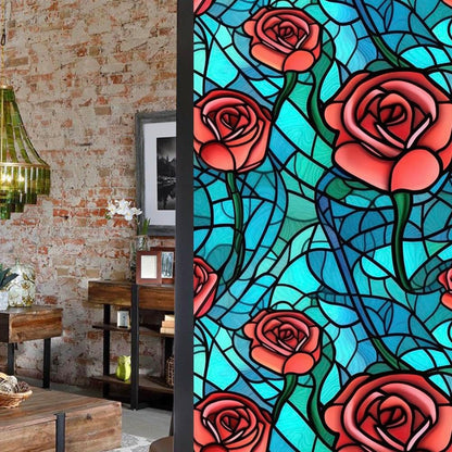 JOONOR Privacy Window Film Stained Glass Window Sticker Non-Adhesive Frosted Glass Film Decorative Magnolia Flower Pattern Static Cling Decals for Home UV Blocking/Heat Insulation 17.7 x 39.4 Inch