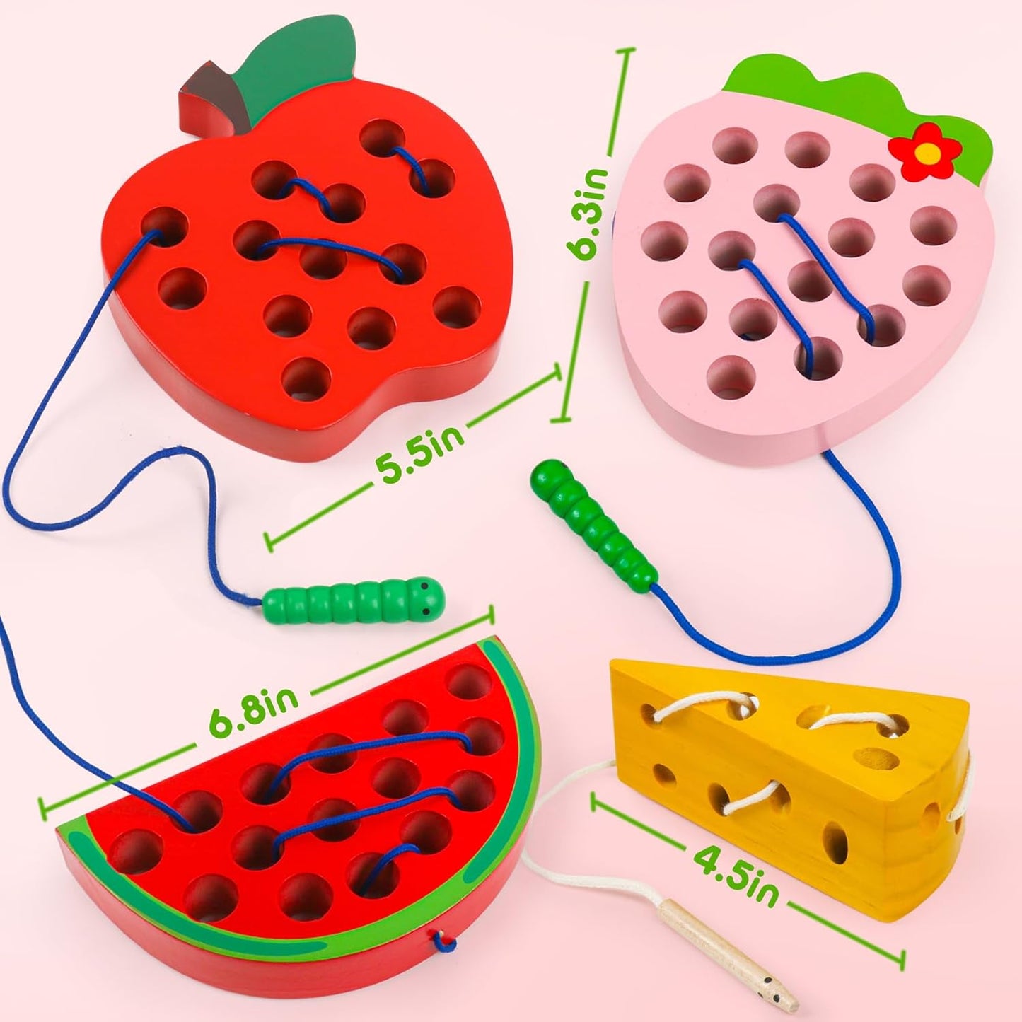 Lacing Toys for Toddlers,Wooden Threading Apple Baby Travel Toys,Montessori Education Sensory Learning Fine Motor Skills, Wooden Block Puzzle Gifts for 3 Year Old Baby Kids Boys Girls