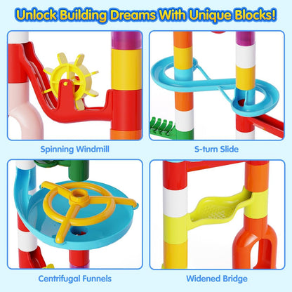 MaxTronic Marble Run Toy, 110pcs Marble Maze Kit STEM Educational Learning Toy for Kids, Mable Race Construction Railway Building Blocks with 60 Marbles Birthday Gift for Boys Girls 3-12 Years Old