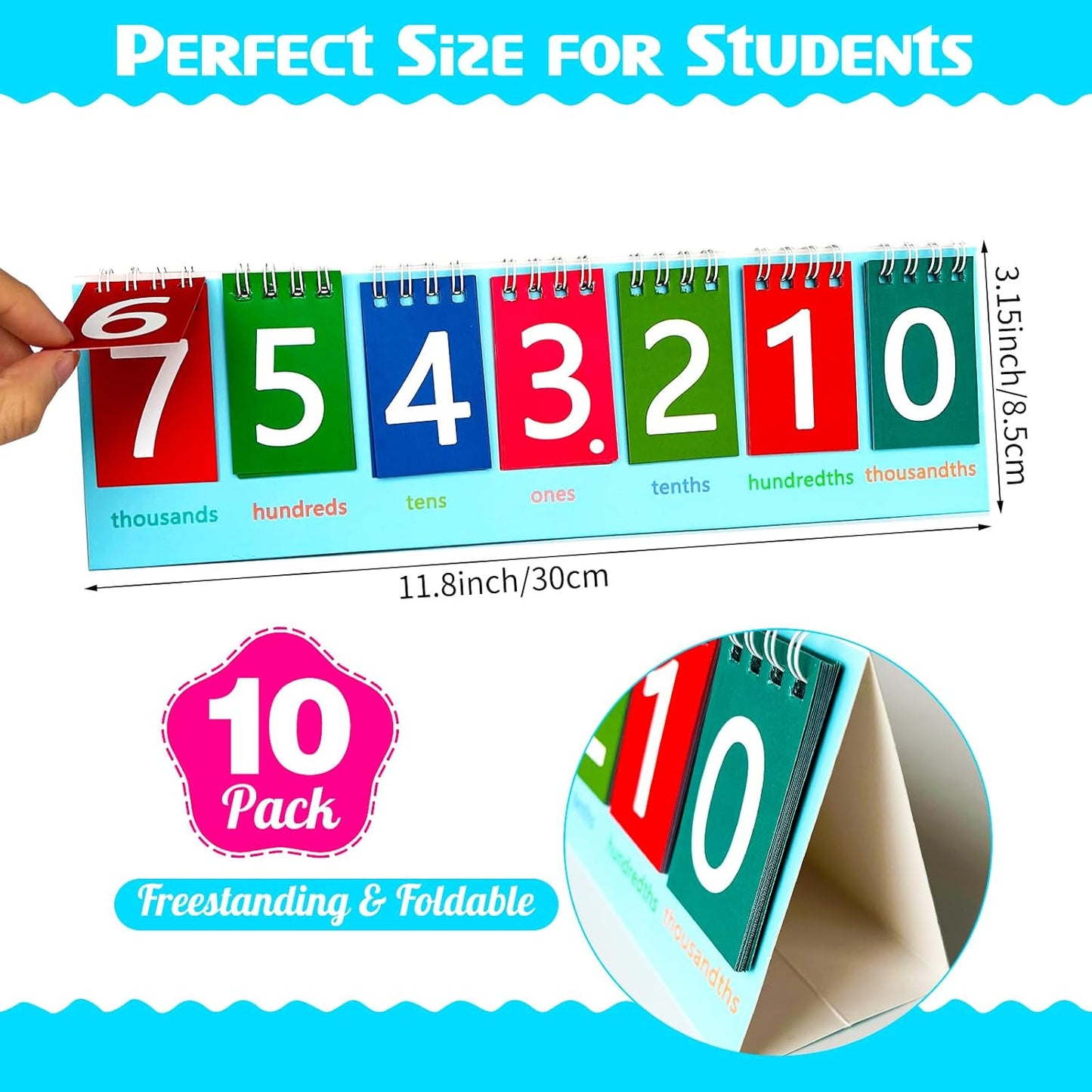5 Pack Student Place Value Flip Chart Double-Sided with Whole Numbers and Decimals 1st 2nd 3rd Grade Math Learning Tool to Count by Ones, Tens, Hundreds, Thousands and Millions Classroom Must Haves