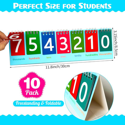 5 Pack Student Place Value Flip Chart Double-Sided with Whole Numbers and Decimals 1st 2nd 3rd Grade Math Learning Tool to Count by Ones, Tens, Hundreds, Thousands and Millions Classroom Must Haves