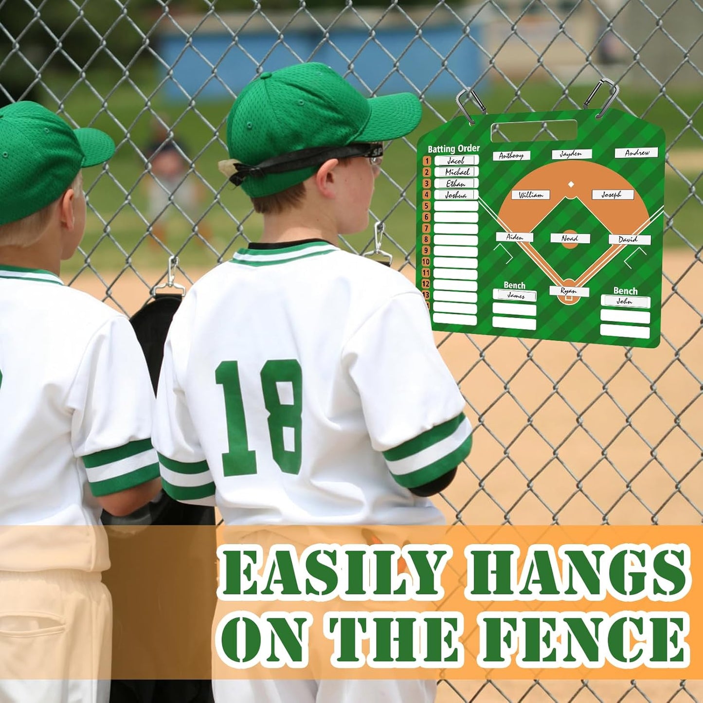 1+44PCS Baseball Coaching Board for Dugout, Dry Erase Lineup Board Softball Clipboard for Coach/ 30 Name Strip/ 10 Number Blocks/ 2 Marker/ 2 Buckle