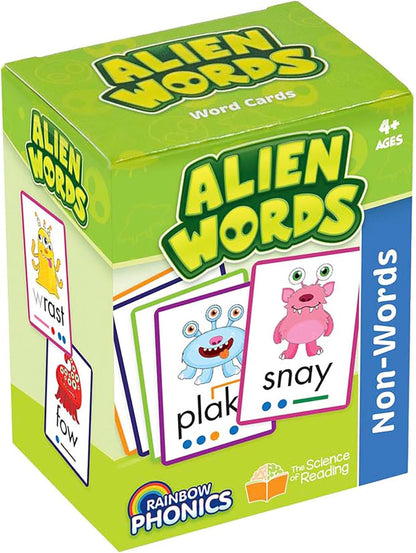 Junior Learning: Rainbow Phonics - Alien Words - 148 Word Cards, Flash Cards with Made Up Words to Help Learn Phonics, Level Based Cards, Kids Ages 4+