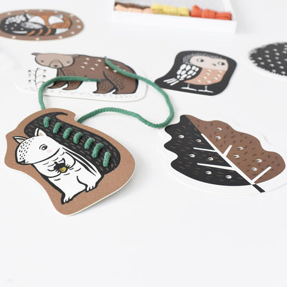 Wee Gallery Baby Animals Lacing Cards, Sewing Board and Travel Game for Toddlers and Preschoolers, Fine Motor Skills Toy, Montessori-Inspired Educational Kids Craft Activity for Ages 3+