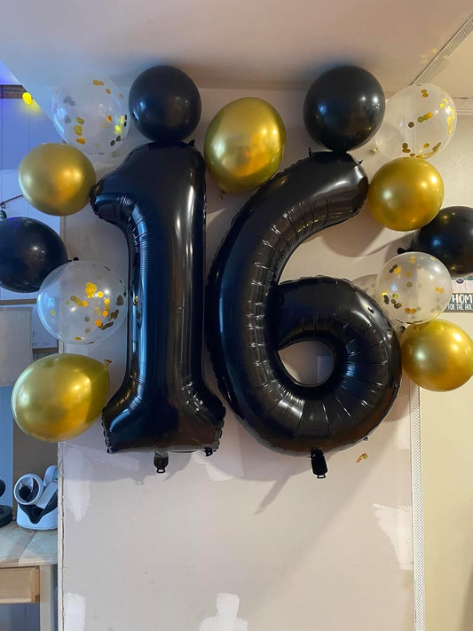 2 Numbers Balloon 40 Inch Line Black Two Balloon Number Birthday Decor, 2nd 12 21st Party Celebration Decorations Graduations Wedding Baby Shower - Colors B