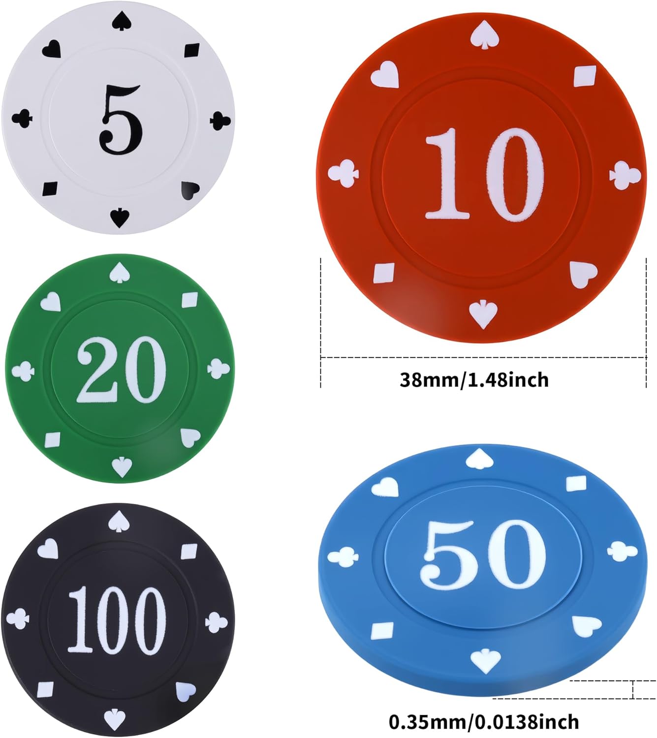 100PC Poker Chips - Plastic Learning Counters Chips with Acrylic Storage Case for Texas Hold'em Blackjack, Math Games & Counting Activities