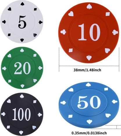100PC Poker Chips - Plastic Learning Counters Chips with Acrylic Storage Case for Texas Hold'em Blackjack, Math Games & Counting Activities