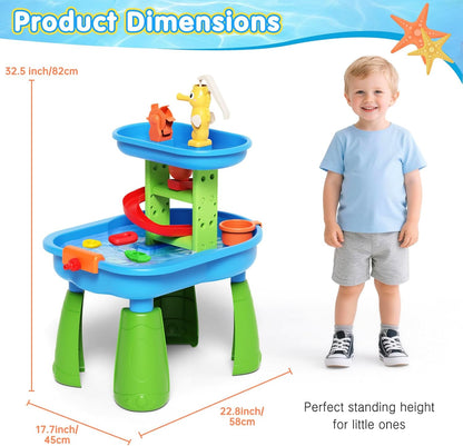 Toddler Water Table for Kids - Sand and Water Table with 28PCS Toy Accessories & Rain Shower Sprinkler, Outdoor Sensory Water Play Table, STEM Toy Summer Gift for Boys Girls Ages 3-8