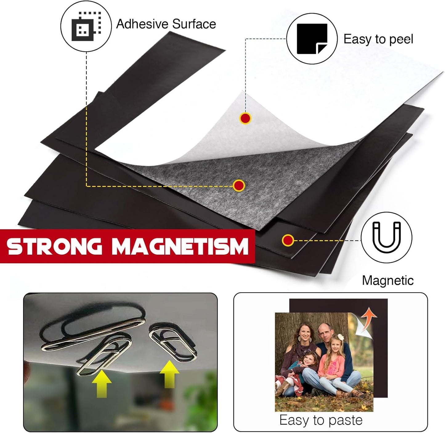 Adhesive Magnetic Sheets for Letter Size 8.5x11 (Pack of 8),Magnet Sheets with Self-Stick Adhesive for Home/Classroom/Office,Easy Cut DIY Paper Craft Magnet