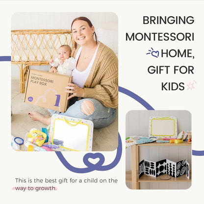 Tiny Land Montessori Baby Toy Set 0-3 Months Newborn Development Sensory Play Kit - 5-in-1 Mirror, Black & White Card Set, Rolling Bell, Play Mat, and Bed Wrap