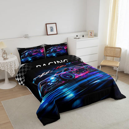 Castle Fairy Drum Kit Comforter Set,Musical Instruments Bedding Set for Kids Girls Women,Adults Rock Music Comforter,Neon Lighting Quilted Duvet Set Bedroom Collection Twin Size 2Pcs