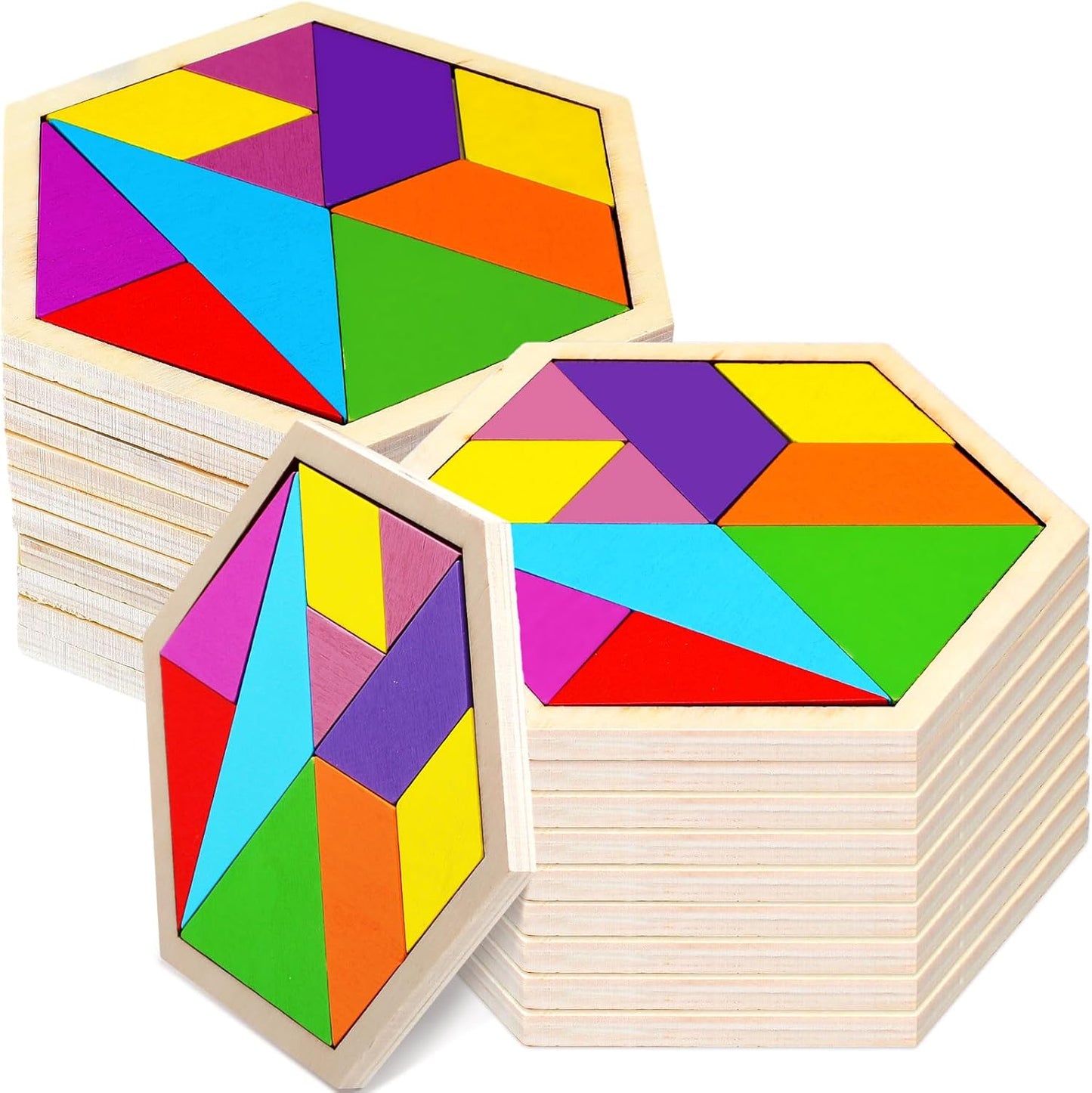 Meooeck 12 Pack Tangrams Wooden Puzzles Tangrams Set f Shape Puzzles Brain Logic Blocks for Games Educational Gifts for Adults Students(Notch Style)
