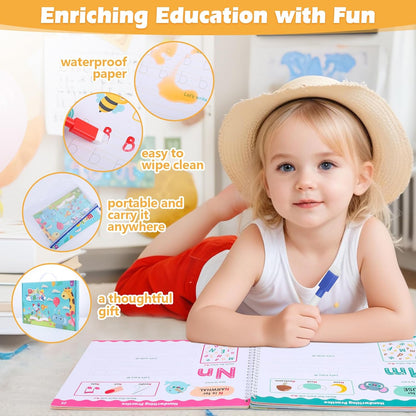 Thboxes Preschool Busy Book for Kids Ages 3-5 - 53 Pages Reusable Tracing Activity Coloring Book with Writing Practice, Educational Toys Gift, Autism Sensory Travel Activity Book for Toddlers