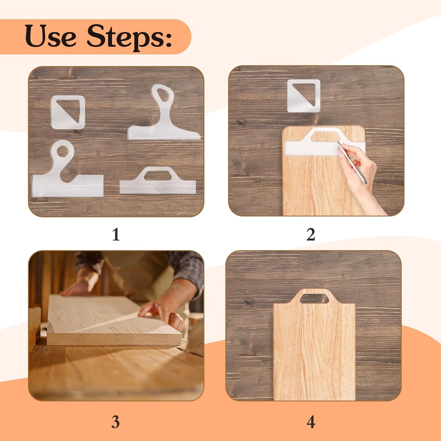 Router Templates, 4pcs Acrylic Charcuterie Board Handle Template, LYMOI Clear Cut Board Thick Handle Template, Angled Curvy Tracing Stencils Cut Guide Tools for Kitchen Woodworking. (Style 1)