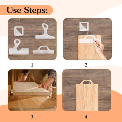 Router Templates, 4pcs Acrylic Charcuterie Board Handle Template, LYMOI Clear Cut Board Thick Handle Template, Angled Curvy Tracing Stencils Cut Guide Tools for Kitchen Woodworking. (Style 1)
