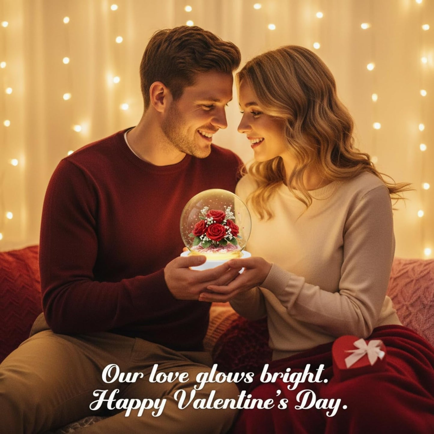 Irenare 2 Set Valentines DIY Snow Globes Set Warm Light Make Your Own Snow Globe with LED Light White Wooden Base Clear Plastic Globe Kit for Valentine Christmas Decor Gift