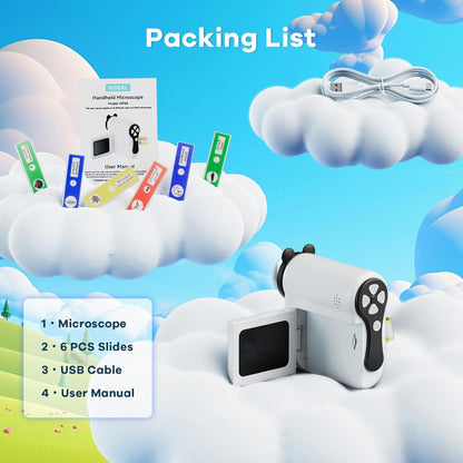 Hideal HP60 IPS Microscope for Kids: [Auto On & Off] [3-in-1] 2" Portable Handheld Microscope Miniscope, Pocket Mini Scope Educational Science Kit, Christmas Birthday Gifts for Kids, PC View, White
