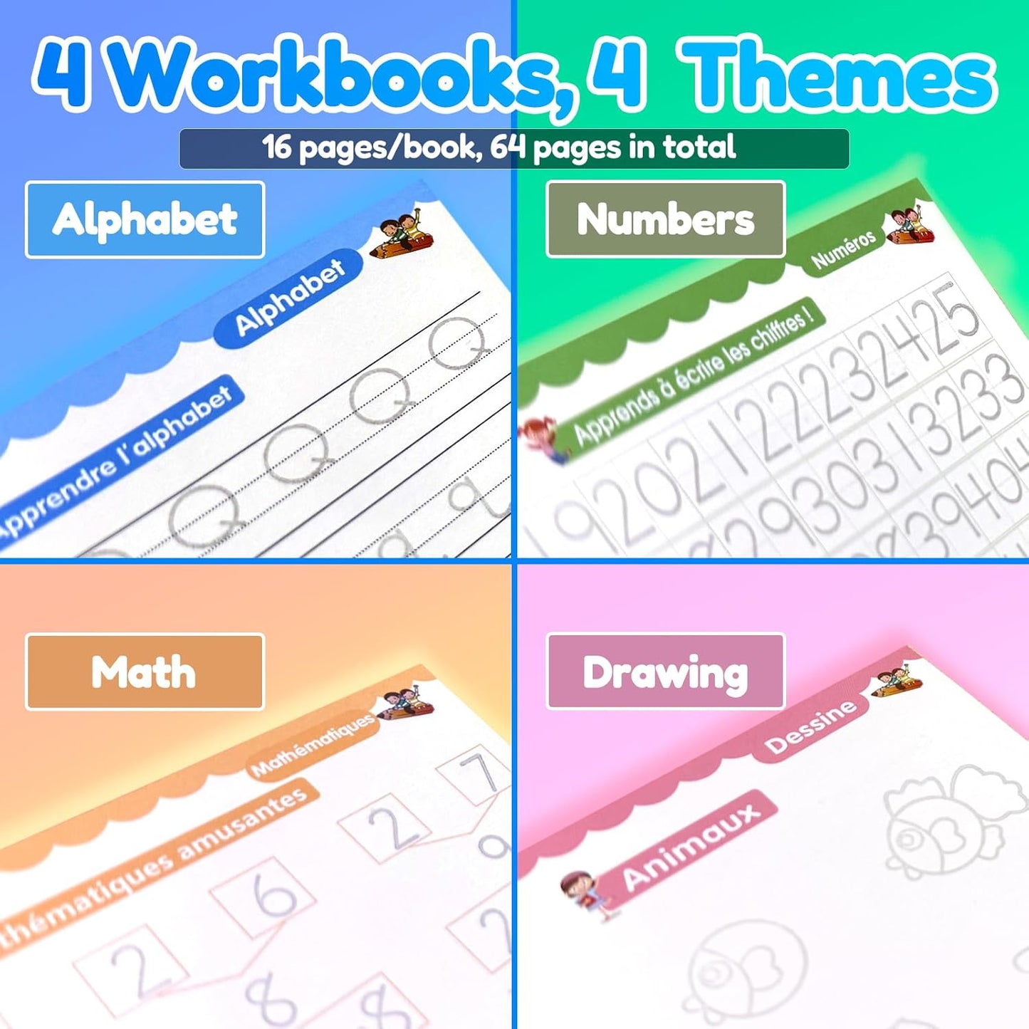 4 Magic Tracing Practice Books – Grooved Handwriting Arabic Copybooks for Kids, Reusable Writing Practice Workbooks Without Tears, Disappearing Ink for Toddlers Preschool Learn (Arabic)