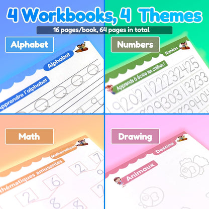 4 Magic Tracing Practice Books – Grooved Handwriting Arabic Copybooks for Kids, Reusable Writing Practice Workbooks Without Tears, Disappearing Ink for Toddlers Preschool Learn (Arabic)