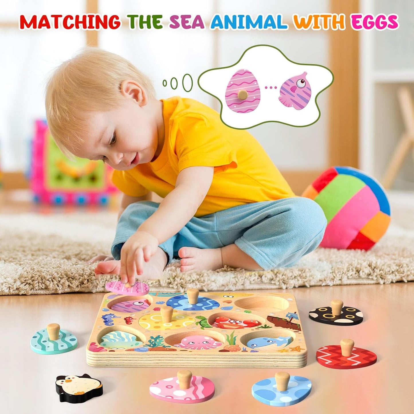 Zeoddler Easter Wooden Puzzles for Toddlers, 8 Pcs Farm Animal Matching Egg Puzzle, Montessori Toys for Boy Girl Birthday Gifts, Preschool Learning Activities & Educational Toys for Boys, Girls